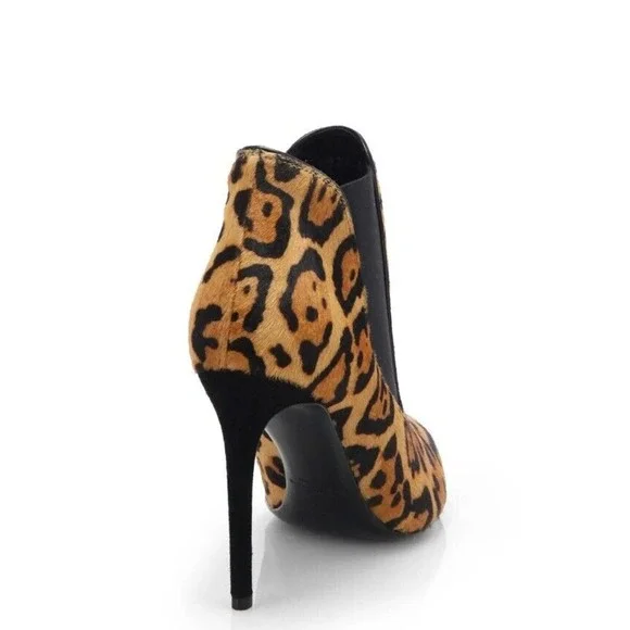 RALPH LAUREN PURPLE LABEL TALLEN WOMENS LEOPARD HAIRCALF ANKLE HEEL BOOT 38.5